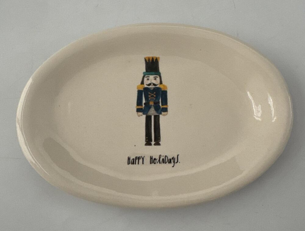Rae Dunn Artisan Collection By Magenta Oval Plate Toy Soldier Happy Holidays 8"